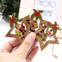 3PCS/4PCS Star Printed Wooden Pendant Ornaments Xmas Tree Ornament DIY Wood Crafts Kids Gift for Home Christmas Party Decoration Christmas Ornaments