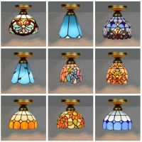 Colorful Stianed Glass Ceiling Light Vintage Retro Mediterranean Ceiling Lamps Aisle Corridor LED E27 Balcony Lamp Lighting