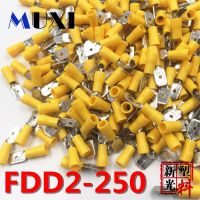 FDD2 250 Male Insulated Electrical Crimp Terminal for 1.5 2.5mm2 Connectors Cable Wire Connector 100PCS/Pack yellow