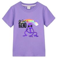 เสื้อยืดลาย Rainbow Friends สีม่วง Popler Kaus Gambar Grafis Kartun เสื้อยืดเกม Katun 100% Lengan Pendek Atasan Musim Panas Anak Laki-Laki/Perembuan