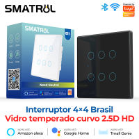 บราซิล4X4 Tuya WiFi สวิตช์ไฟอัจฉริยะ46 Gang Touch Wall 110-240V แผงหน้าจอ APP Neutral Wire ทำงานร่วมกับ Alexa Home