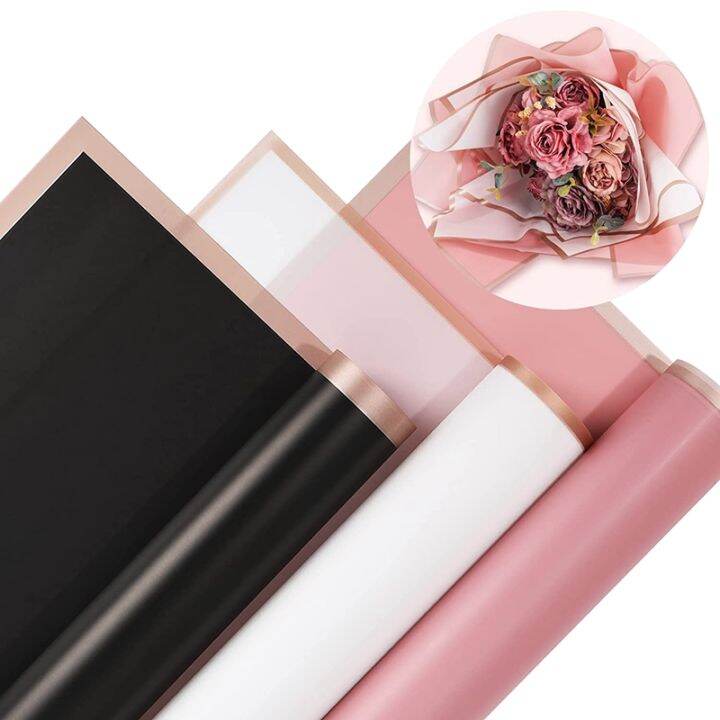 60-floral-wrapping-paper-pink-black-white-waterproof-flower-bouquet-wrapping-paper-with-gold-border