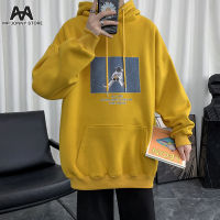 MJ ฤดูหนาวสีทึบ Pullover Hooded Sweatshirt ผู้ชายแขนยาวกีฬาขนแกะ Hoodie ผู้ชาย Pullover Casual Top ผู้ชายหลวมคู่เสื้อกันหนาวนักบินอวกาศพิมพ์สไตล์