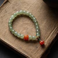 Hetian Jade 6*7mm Single Circle DIY Womens With Lotus Flower Lotus String Bracelet Bracelet hand Nephrite Material Jewelry