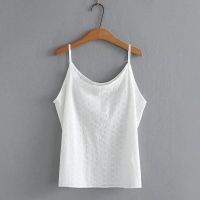 【มีไซส์ใหญ่】Plus Size Womens White Camisoles Vintage Floral Embroidery Slim Summer Tanks