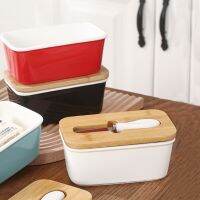 Butter Dish Lid Porcelain Keeper Covered Butter Container Heat Resistant Kitchen Butter Storage Dish for Countertop Refrigerator