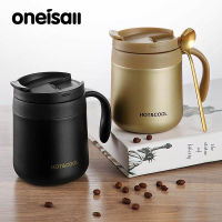 Oneisall สแตนเลสแก้วกาแฟ 350 มิลลิลิตรร้อนฉนวนกันความร้อนขวดน้ำถ้วย drinkware ที่มีการจัดการฝาคู่ท่องเที่ยวชาแก้วสำหรับสำนักงาน 350 มิลลิลิตร