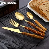 Onetwone stainless steel cutlery with bamboo handle Western tableware Dining Flatware Spoon Fork Tea spoon Steak cutter Dessert Coffee spoon Forks