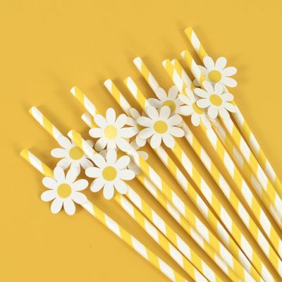 ✎ 10/20/30pcs Daisy Flower Paper Straws Disposable Drinking Straw for Daisy Birthday Party Wedding Decoration Supplies Baby Shower