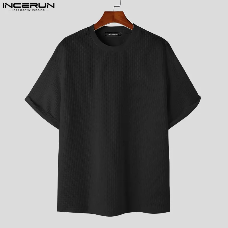 INCERUN Mens Short Sleeve T Shirt Blouse V-Neck Loose Baggy Shirt Holiday  Tops (Korean Style)