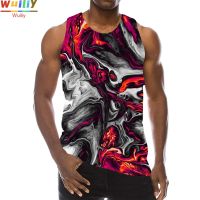 hot【DT】 Texture Top Men Print Sleeveless Pattern Psychedelic Abstract Painting Hip Hop