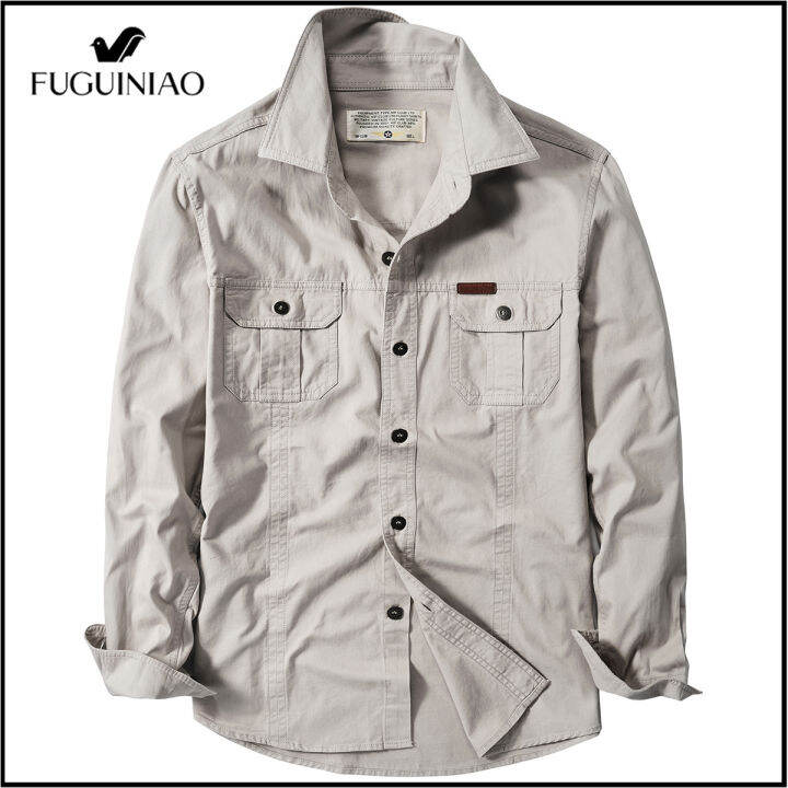 fuguiniao-เสื้อเชิ้ตแขนยาวผู้ชาย-เสื้อแจ็กเก็ตทำงานแฟชั่นขนาดใหญ่ทรงหลวม2022สำหรับฤดูใบไม้ผลิ-m-6xl