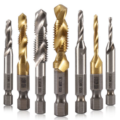 M3 M4 M5 M6 M8 M10 Screw Tap Drill Bits 1/4 Hex Shank Machine Hand Taps Titanium Coated HSS Drilling Tap Bits Thread Screw Tools Drills Drivers