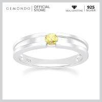 Gemondo แหวนเงินแท้ 925 Sterling Silver ชุบโรเดียม ประดับบุษราคัม (Yellow Sapphire) ขนาด 3.5 มม. สไตล์แหวนเม็ดเดี่ยว