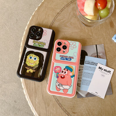 เคสเคสโทรศัพท์ iPhone TPU ดีไซน์การ์ตูน SpongeBob และปลาดาวแพททริกมุกภาพวาดสีน้ำมันสาวและ Mona Lisa สำหรับ iPhone 14 13 12 11 Pro Max