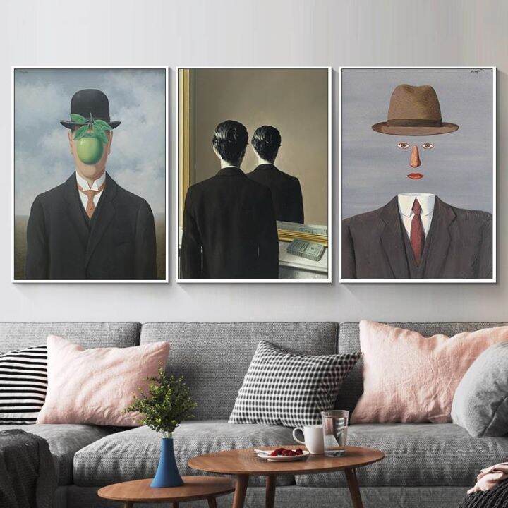 ลูกชายของมนุษย์โดย-rene-magritte-จิตรกรรมฝาผนังภาพผ้าใบสำหรับห้องนั่งเล่นพิมพ์ภาพพิมพ์และโปสเตอร์ตกแต่ง