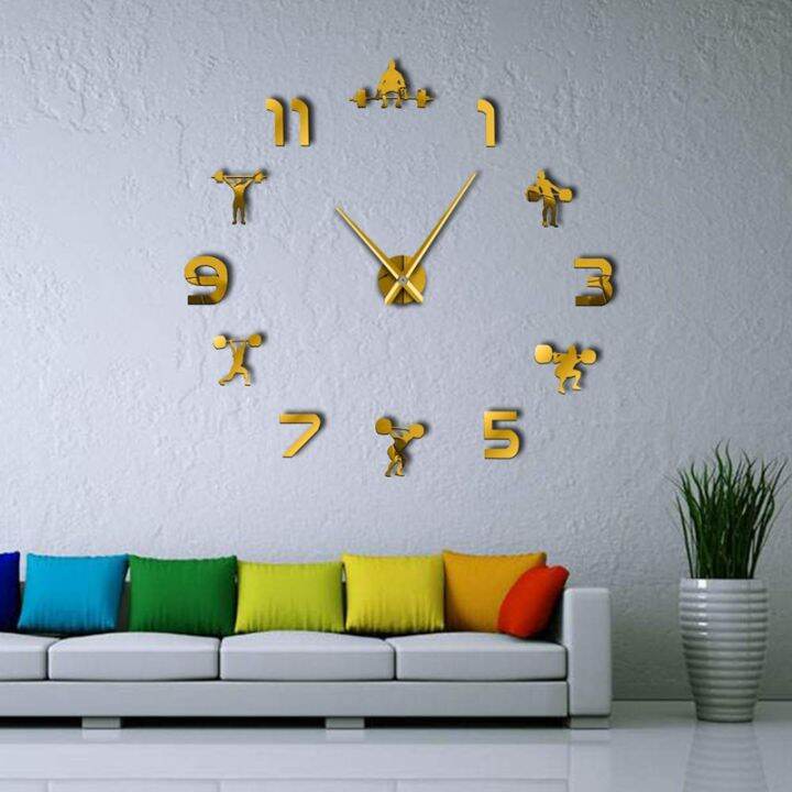 diy-wall-clock-wall-watch-mirror-effect-powerlifting-frameless-wall-clock-weightlifting-room-wall-decor