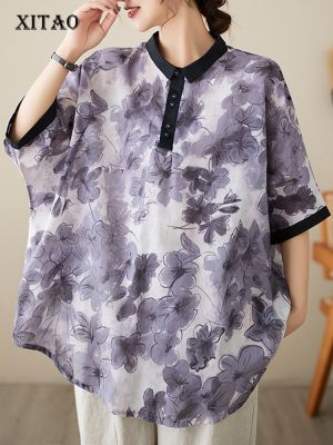 XITAO Shirt Casual Vintage Print Batwing Sleeve Women Shirt Top