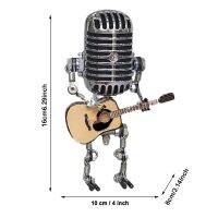 ‘；【。 Hot Vintage Robot Microphone Lamp Guitar Desk LED Lights Miniatures Crafts Lighting Office Home Decoration For Playing Guitar