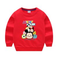 Mickeys เสื้อยืดสำหรับเด็กหนุ่มๆสาวๆแขนยาวใหม่ฤดูใบไม้ผลิฤดูใบไม้ร่วงเด็กคอกลมการ์ตูนเสื้อยืดแขนยาวพิมพ์ด้านบน1-8ปี