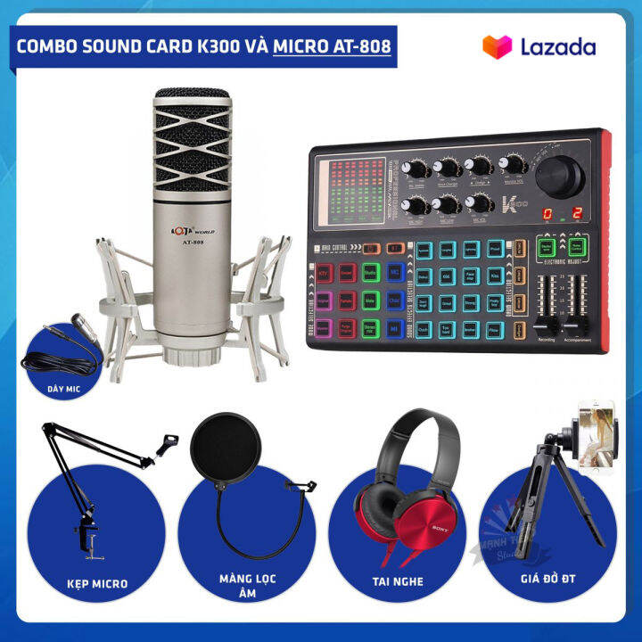 Combo Mic Thu Âm Live Stream Aqta AT808 Và Sound Card K300 Bản Mới
