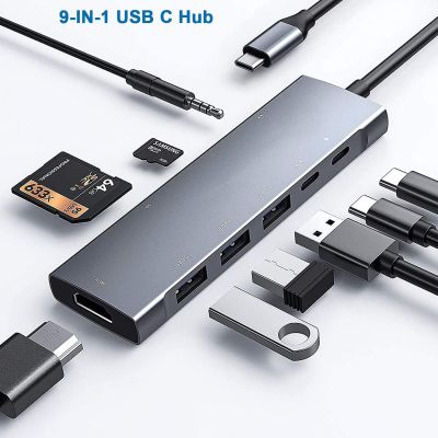 USB C Hub Adapter with 4K HDMI 100W PD USB-C 3 USB-A  TF/SD 3.5mm Audio Thunderbolt 3 USBC Hub for  iPad Pro MacBook Air/Pro XPS USB Hubs