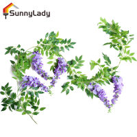 SunnyLady ดอกไม้ดอกวิสทีเรียปลอมดอกไม้พวงมาลัยปลอม Wisteria มาลัย190ซม. สำหรับกลางแจ้งในร่มตกแต่งห้องนอนผนังงานแต่งงาน