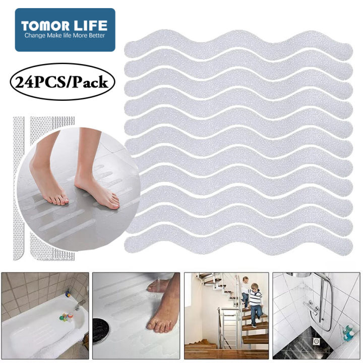 tomor-life-เทปกาวไม่ลื่น-peva-โปร่งใส24ชิ้น-แพ็คที่กันลื่นในห้องน้ำแถบไม่ลื่นสติกเกอร์ไม่ลื่นอ่างอาบน้ำ