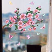 Window Film Stickers Sakura Blossom Decorative Static Cling Non-adhesive Removable Double Side Visible Window Art Room Decor Window Sticker and Films