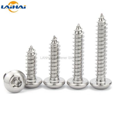 10pcs M2.9 M3.5 M3.9 M4.2 M4.8 304 A2-70 Stainless Steel Six Lobe Torx Pan Round Head with Pin Security Self-tapping Wood Screw