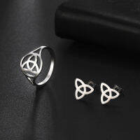 EUEAVAN ไอริชเซลติกส์ปมแหวน Triquetra สแตนเลสแหวนชุดไวกิ้งนิกายพระเครื่องเครื่องประดับจัดงานแต่งงานต่างหูของขวัญสำหรับผู้หญิง