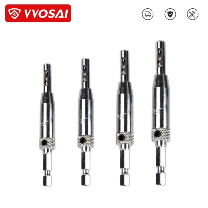 vvosai-4-pcs-self-centering-hinge-hardware-drill-bit-set-5-64-7-64-9-64-11-64-hss-wood-tool-hole-saw