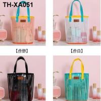 2022 new atmosphere stripe transparent jelly bag to receive travel portable beach is received