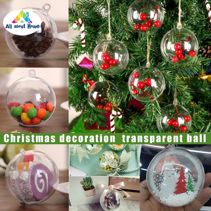 50 Clear Plastic Christmas Balls Baubles Sphere Fillable Hanging Tree Ornament 