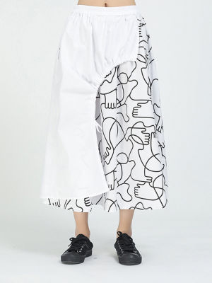 XITAO Skirt Print Patchwork Women Casual Asymmetrical Skirt