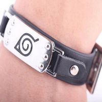 Hot anime Naruto Silver color Alloy celet Leather Punk Bangle cosplay jewelry