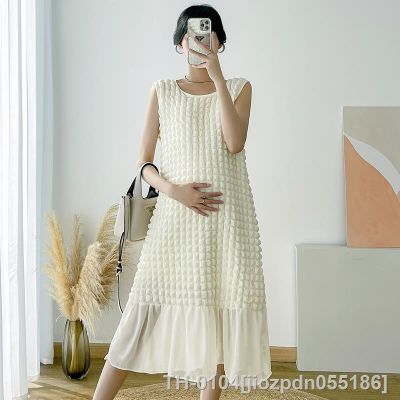 ☈ jiozpdn055186 2308 2023 verão coreano moda maternidade vestido longo chic ins sem mangas colete roupas para grávidas magro solto gravidez