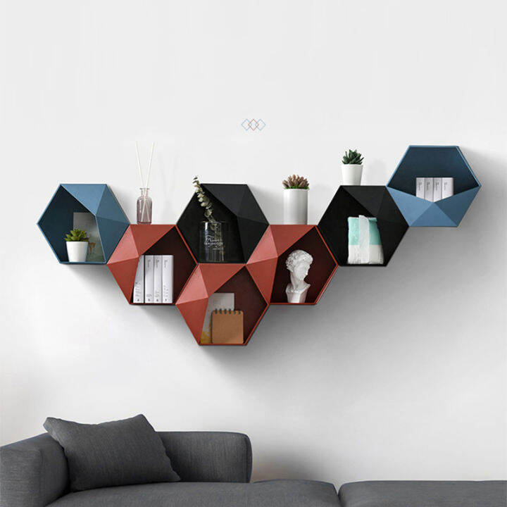 nordic-living-room-wall-mounted-geometric-punch-free-wall-decoration-bathroom-shelf-living-room-decoration-hexagon-storage-rack