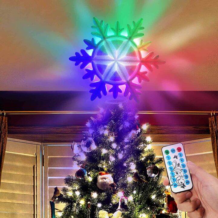 Lighted Christmas Tree Topper, LED White Snowflakes Tree Topper with 11