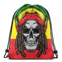 Rasta Reggae Skull Craneo Drawstring Bags Lightweight Backpack Sport Storage Polyester Bag For Hiking Yoga Gym Traveling Swimming