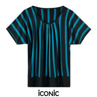 iCONiC BLUE STIPLY TOP #9053  เสื้อผญ ผ้ายืด ลายทางใหญ่ ทรงหลวม ใส่ได้ตั้งแต่ S-XL ยาว25" จั้มเอว เสื้อแฟชั่น เสื้อพิมพ์ลาย  เสื้อออกงาน เสื้อชายทะเล