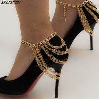 【CW】✖♈  Punk Chain Anklet for Boho Tassel Beads on the Leg Heels Decoration Sandals Jewelry