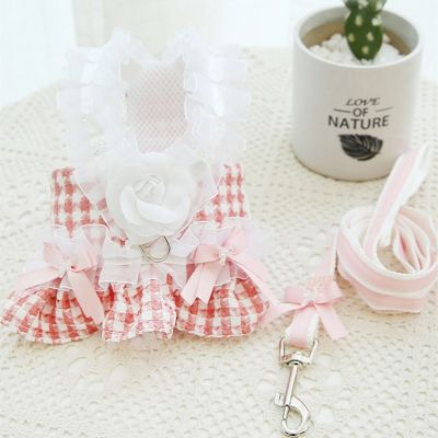 [HOT!] Princess Small Dog Cat Harness Leash Set Lace Pet Vest With Flower Outdoor Puppy Cute Training Accessories Kittens Supplies
