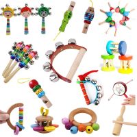 2022 Toddlers Wooden Baby Rattle Toy Musical Instruments Music Wooden Handbell Toys Baby Colorful Music Sounding Toy