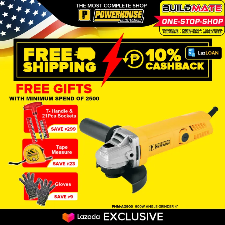 POWERHOUSE 900W Angle Grinder 4" PHMAG900 •BUILDMATE• Lazada PH