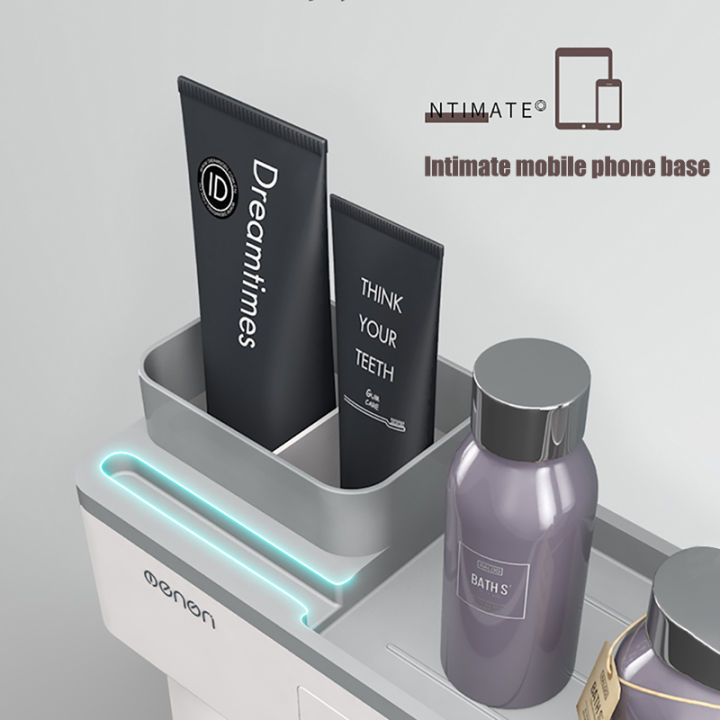 2021toothbrush-holder-bathroom-accessories-toothpaste-squeezer-dispenser-storage-shelf-set-for-bathroom-magnetic-adsorption-with-cup