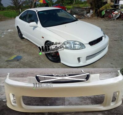 กันชนหน้าแต่ง Blackyard  Civic EK 1996-1998 (แบบมีตาข่าย) งานไทย พลาสติก ABS