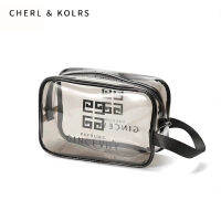 CHERL &amp; KOLRS ชุดกระเป๋าแต่งหน้าขณะเดินทางโปร่งแสงแฟชั่นถุงซักผ้าแบบเรียบง่ายถุงซักผ้าป้องกันการกระเด็น