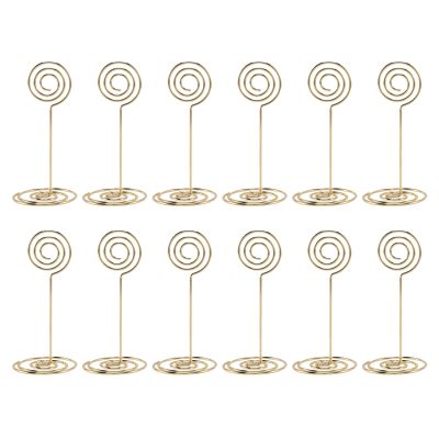 12 Pack Table Number Card Holders Photo Holder Stands Place Paper Menu Clips, Circle Shape (Gold)