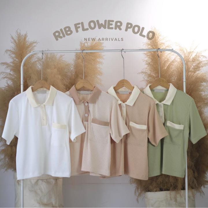 rib-flower-polo-เสื้อโปโลปกทูโทน-กระดุมดอกไม้